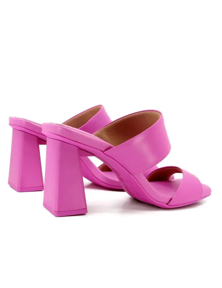 mules à talons confort cuir fuchsia 09 cm