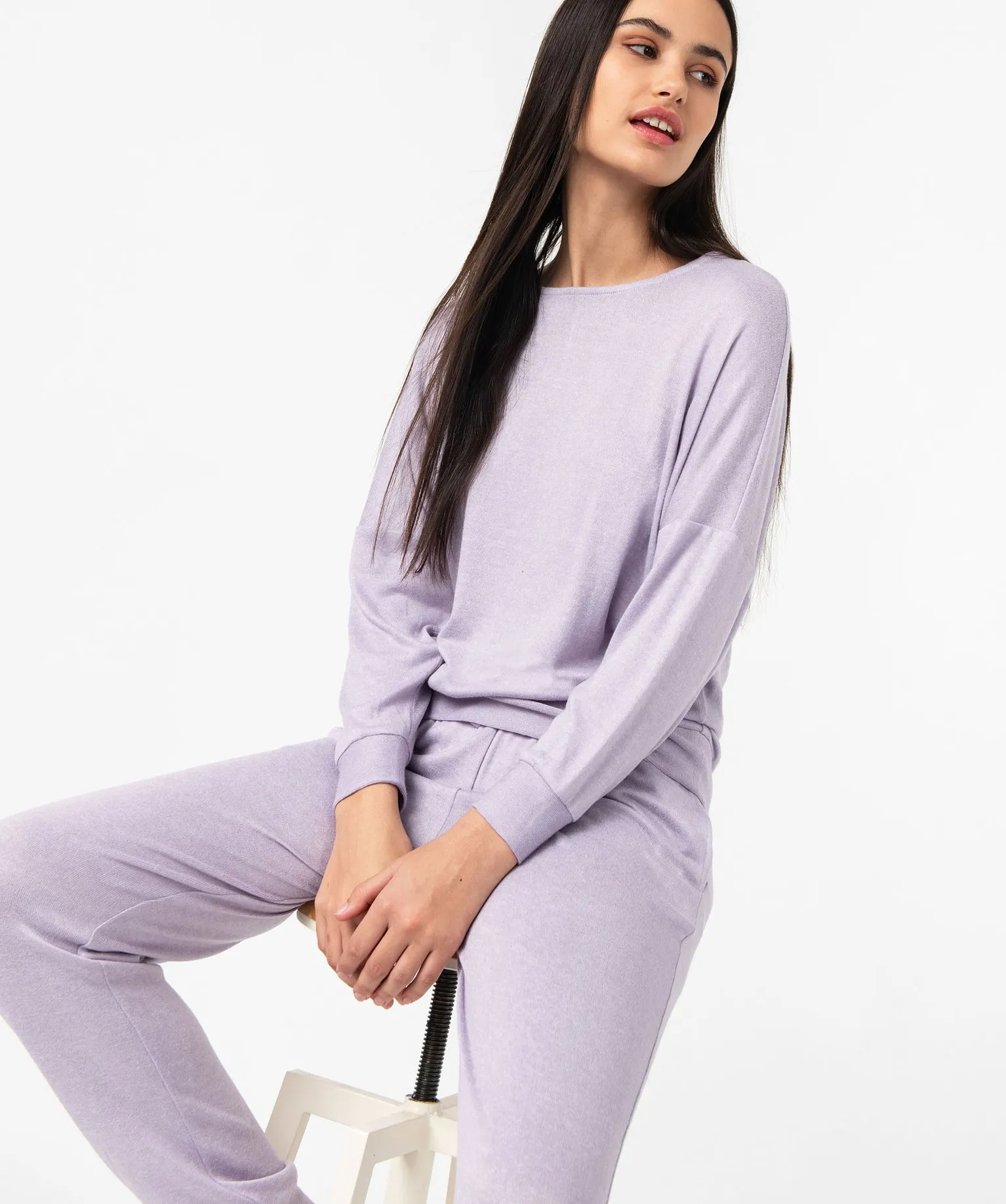 pantalon de pyjama en maille fine femme violet bas de pyjama