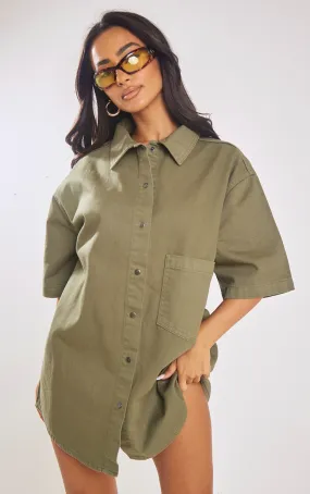 Petite Robe chemise en jean oversize vert délavé