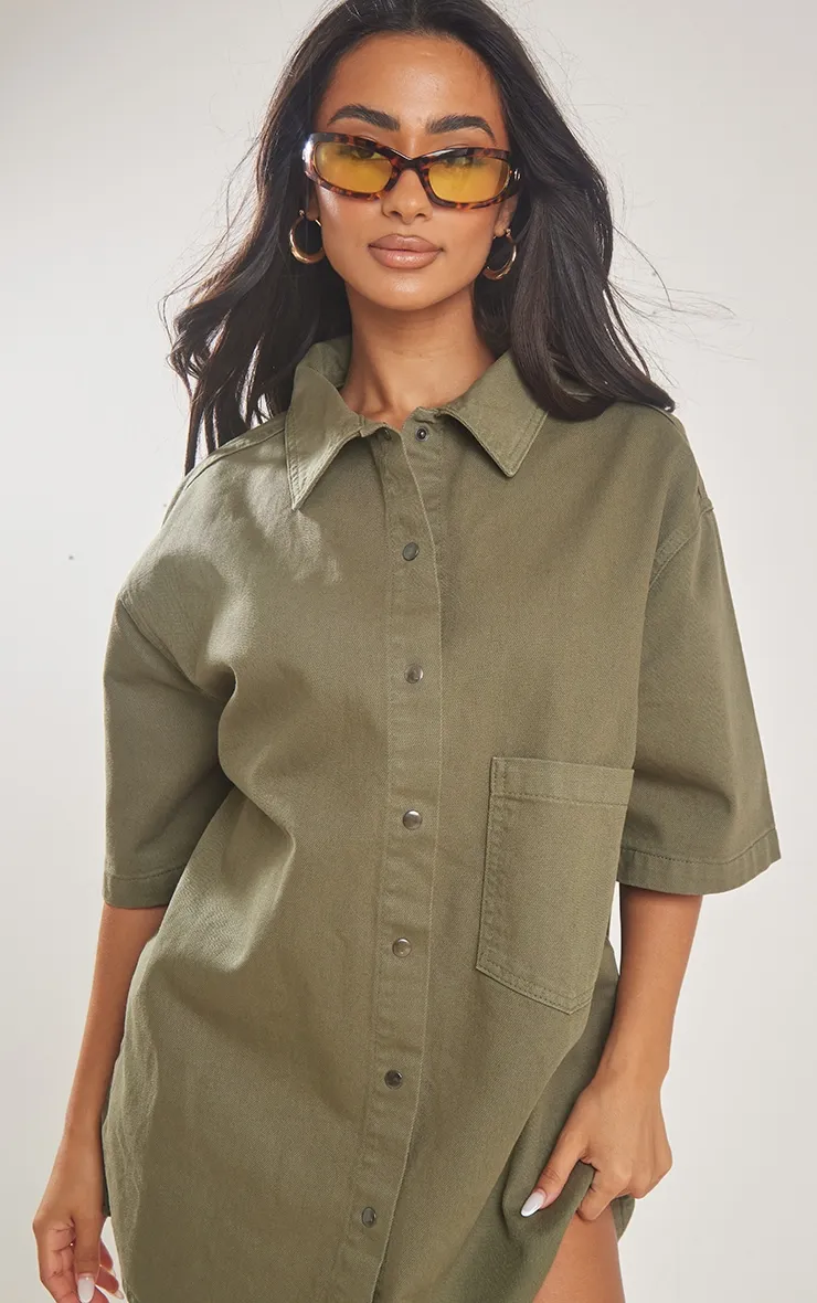 Petite Robe chemise en jean oversize vert délavé