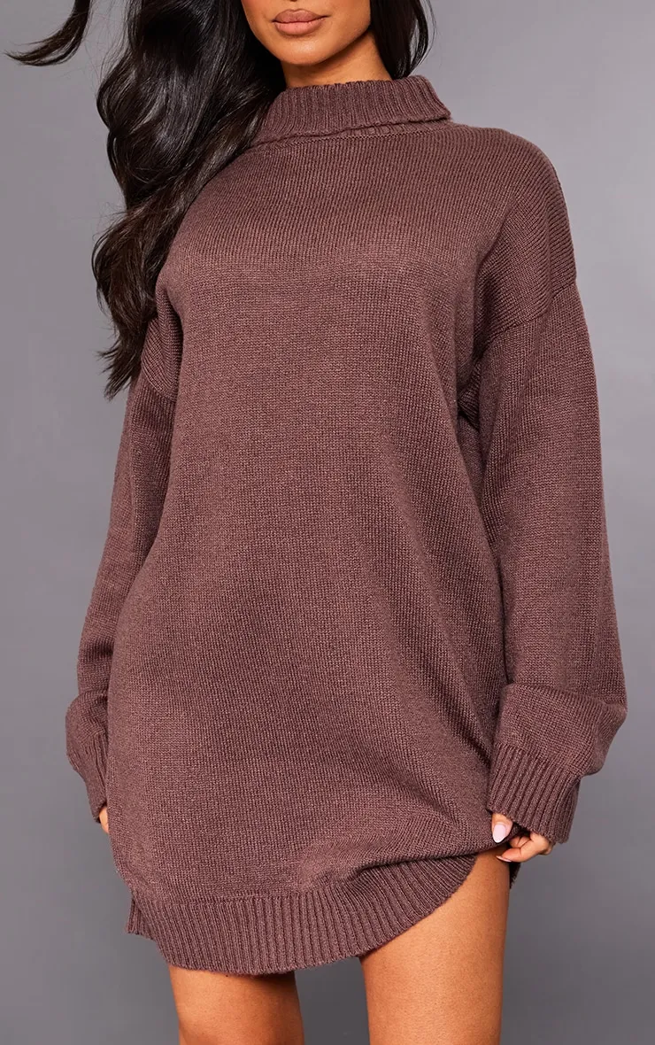 Petite Robe pull en maille tricot marron chiné oversize