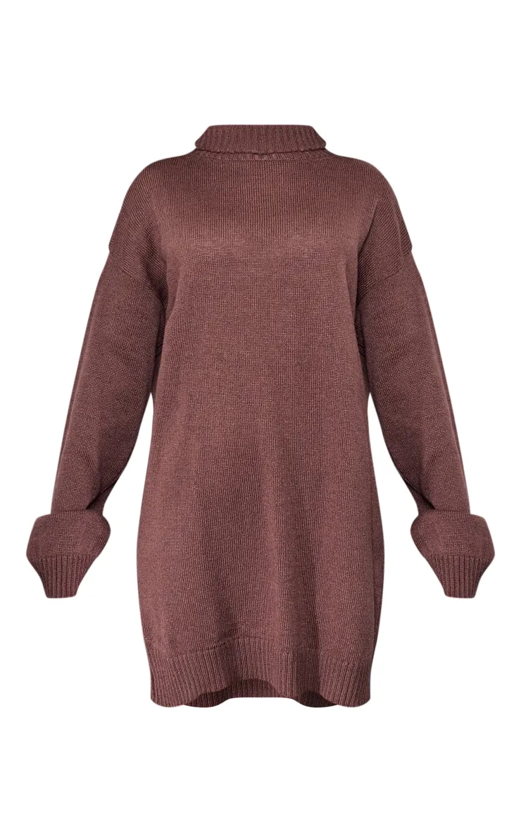 Petite Robe pull en maille tricot marron chiné oversize