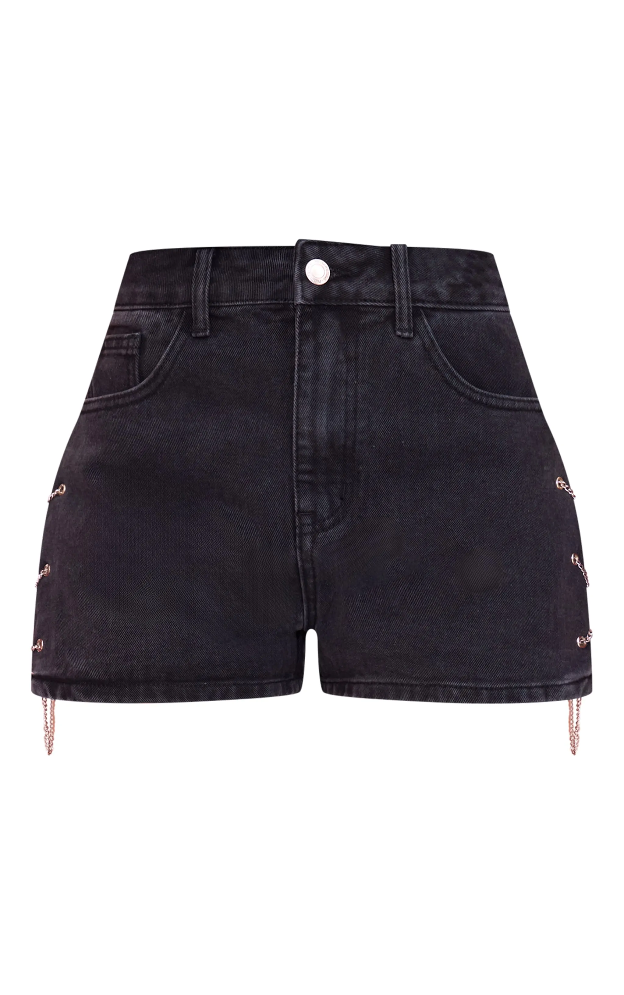 Petite Short en jean noir délavé à détail chaînes