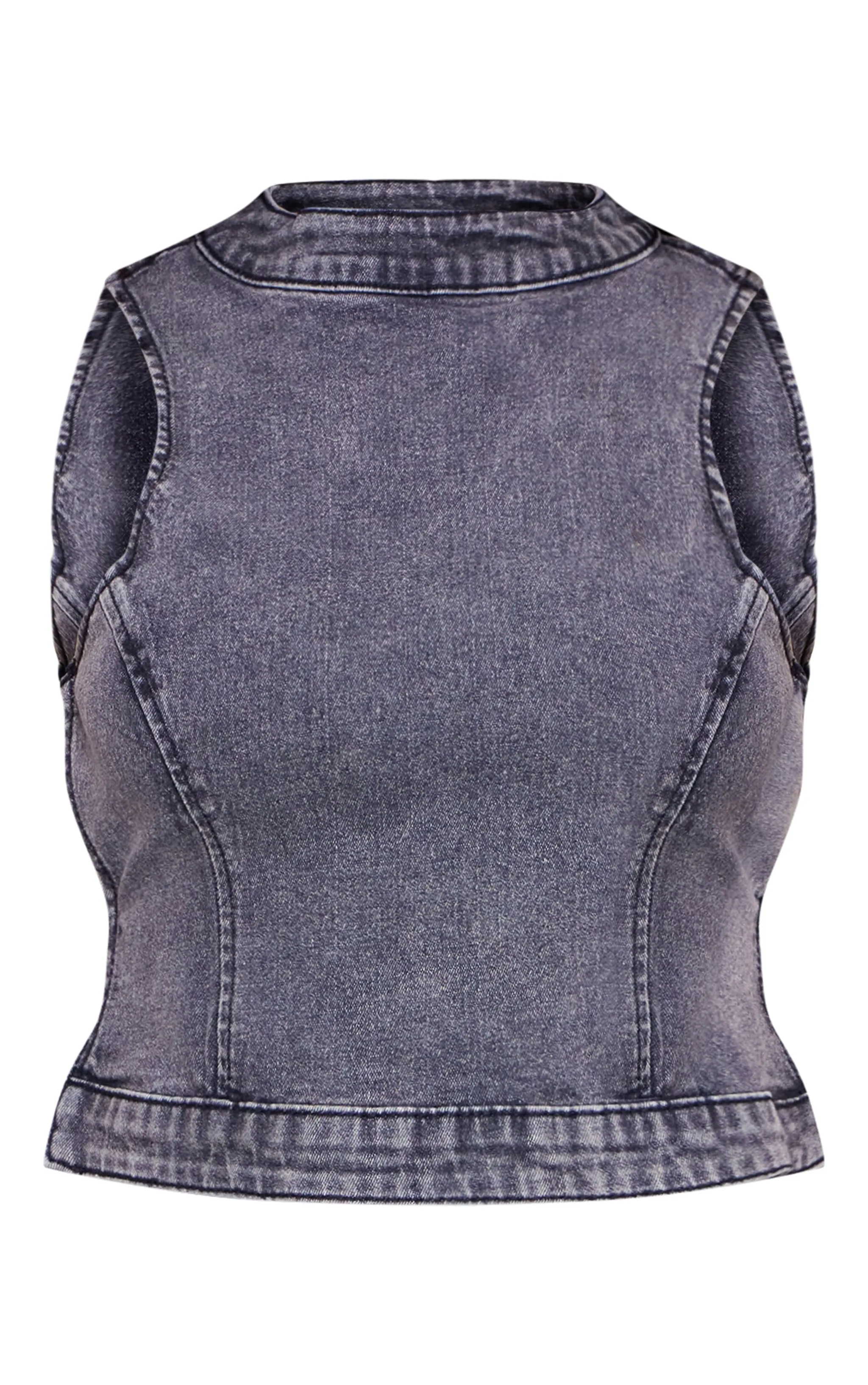 Petite Top en jean gris anthracite ouvert dans le dos