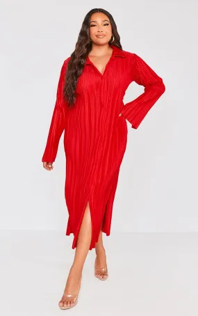 Plus Robe chemise mi-longue rouge oversize plissée