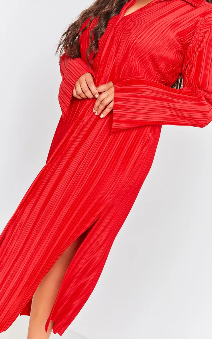 Plus Robe chemise mi-longue rouge oversize plissée