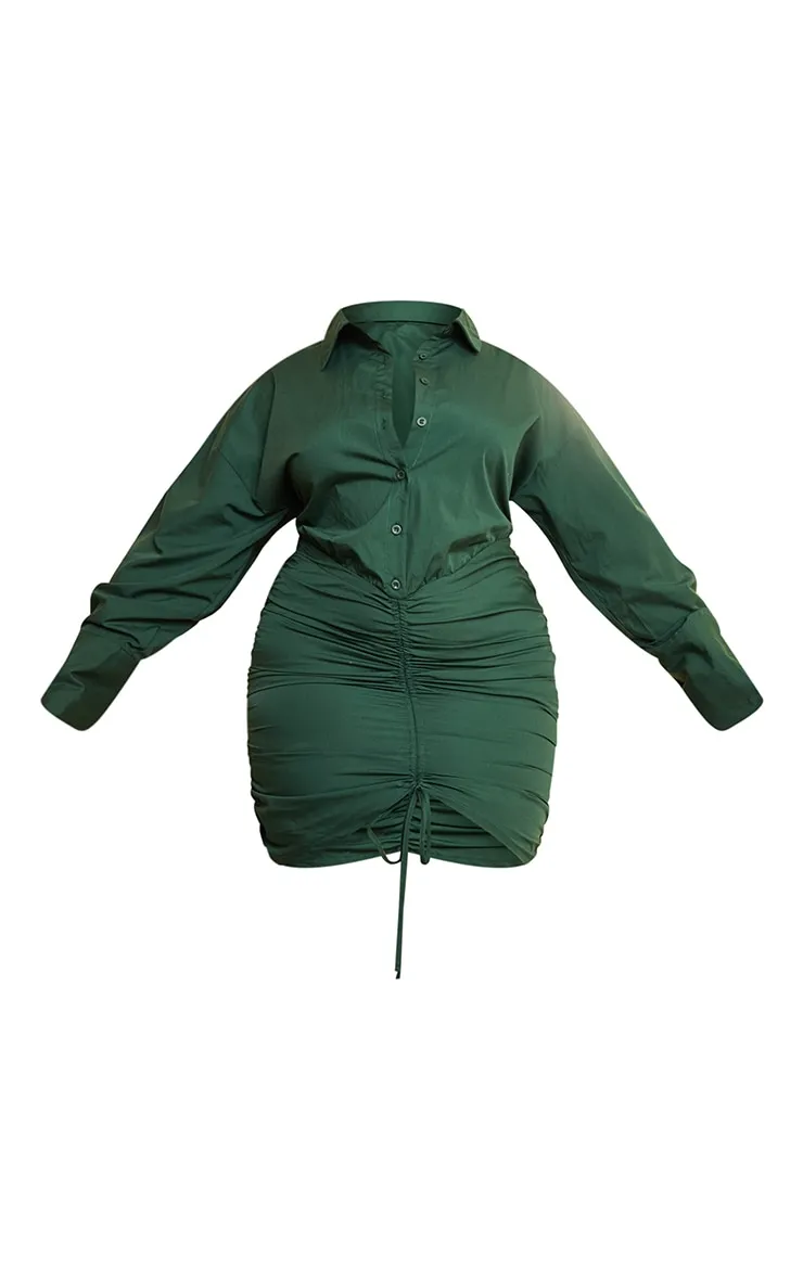 Plus Robe moulante style chemise oversize froncée vert forêt