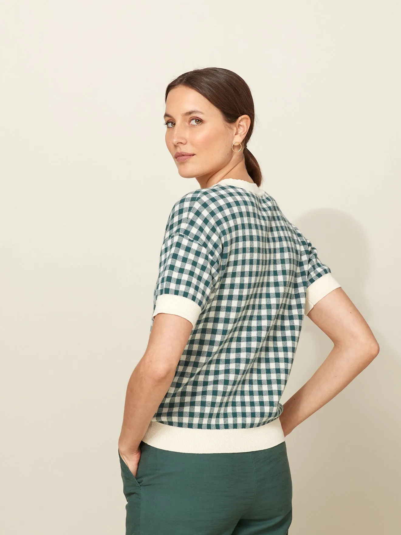 Pull boxy jacquard vichy femme