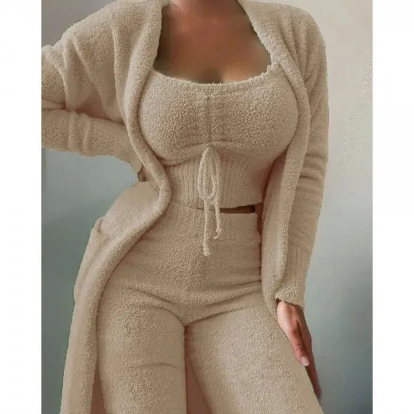 Pyjama femme grande taille hiver S-3XL moelleux ensemble décontracté 3 pièces