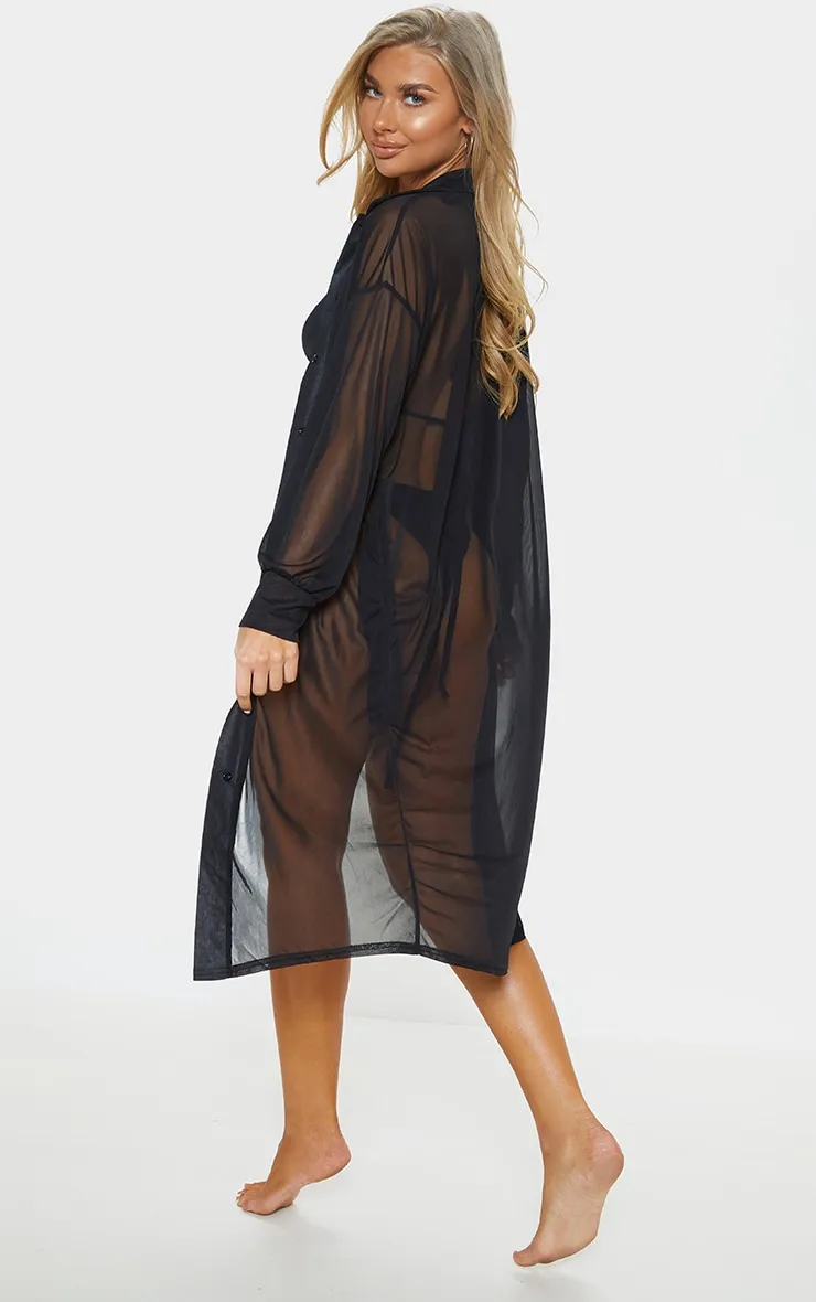 Robe chemise de plage oversize noire