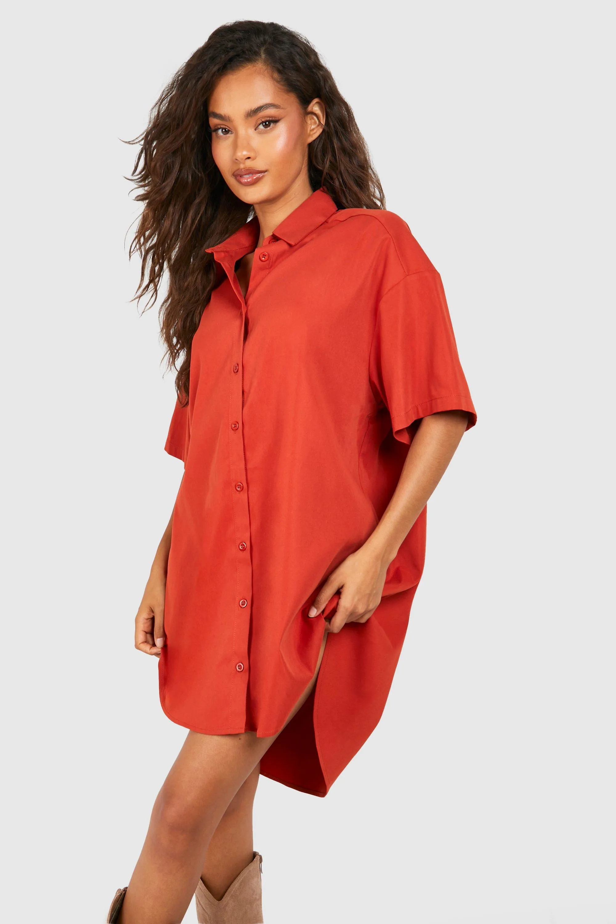 Robe chemise oversize en popeline à manches courtes