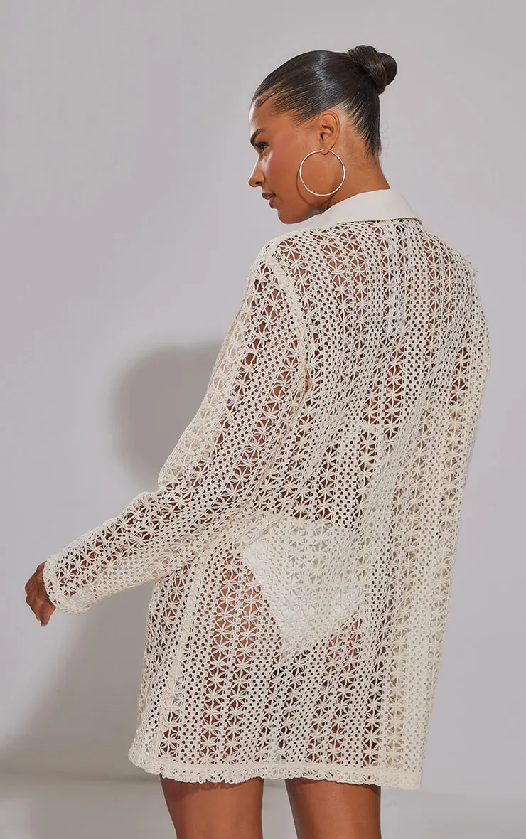 Robe de plage oversize en crochet crème