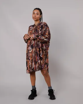 Robe manches longues à motif en ecovero | mulicolore "etna oversize mao dress brown" femme