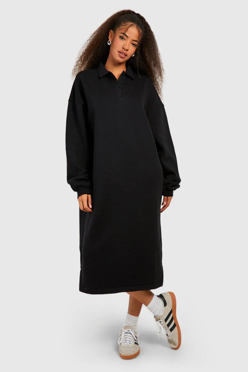 Robe mi-longue oversize à col rugby