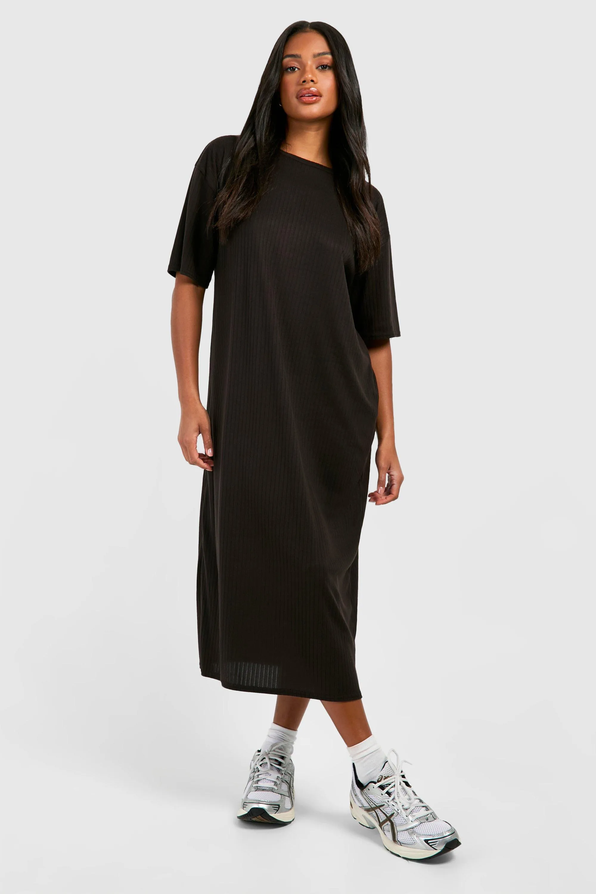 Robe mi-longue oversize côtelée