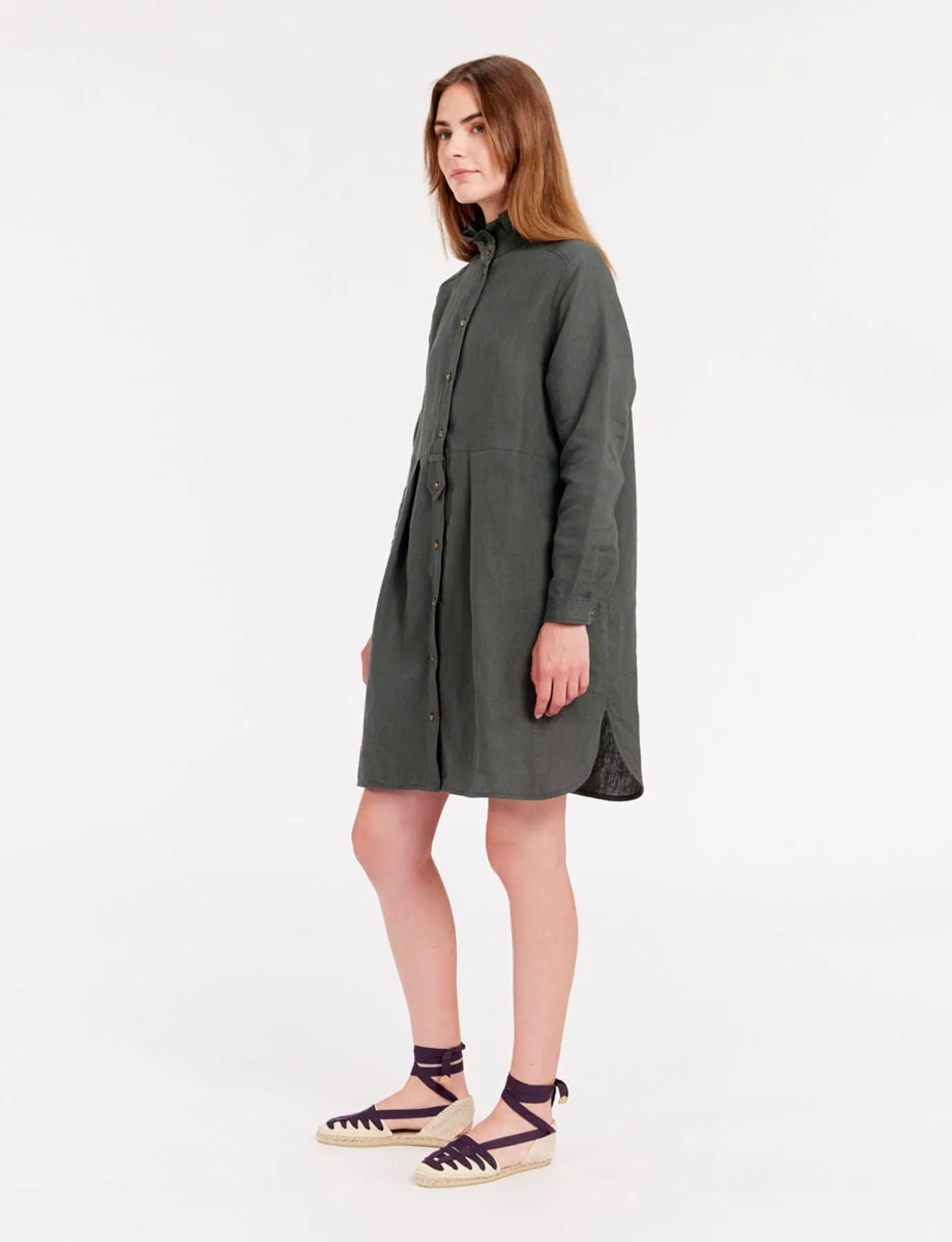 Robe Monica en lin vert foncé