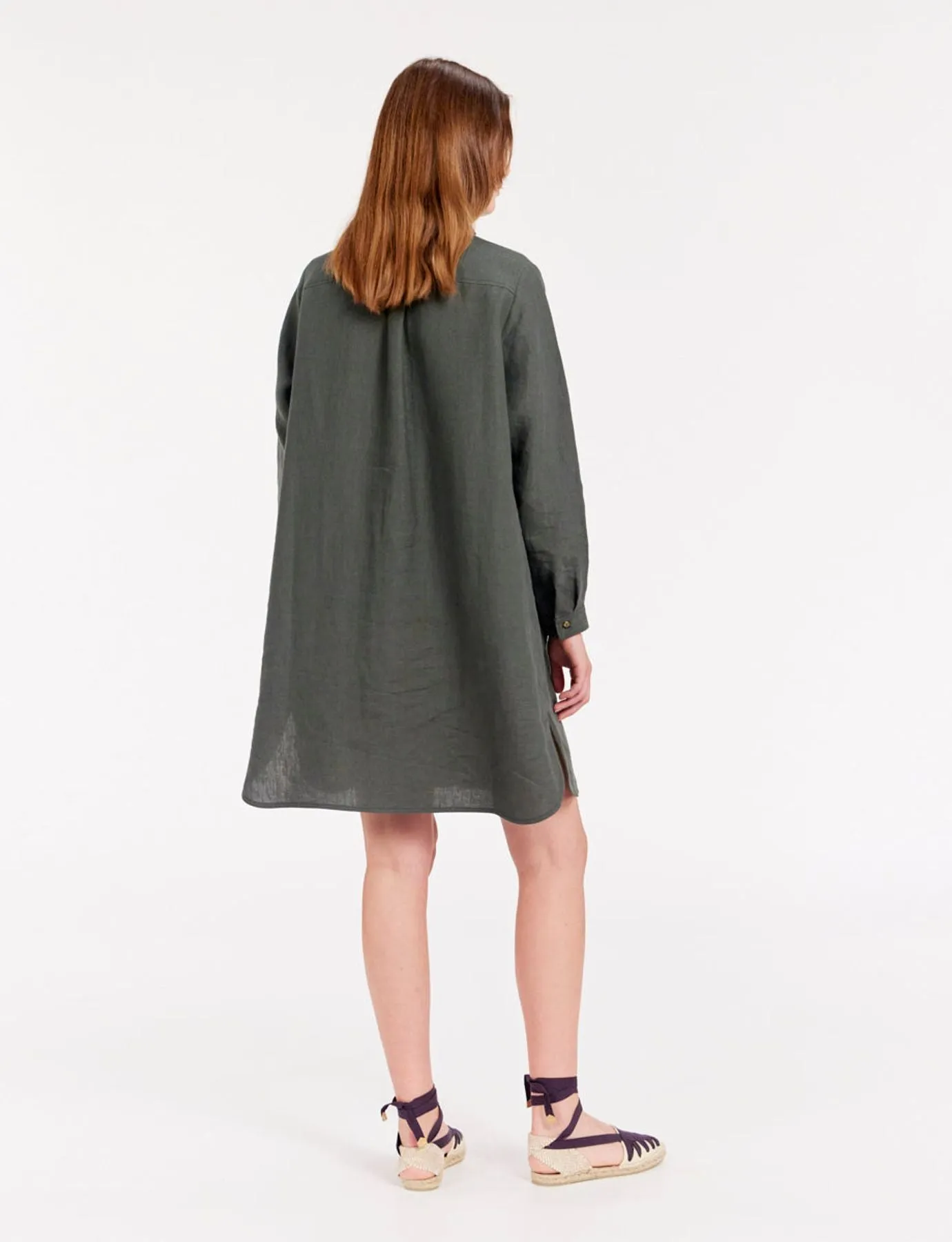 Robe Monica en lin vert foncé