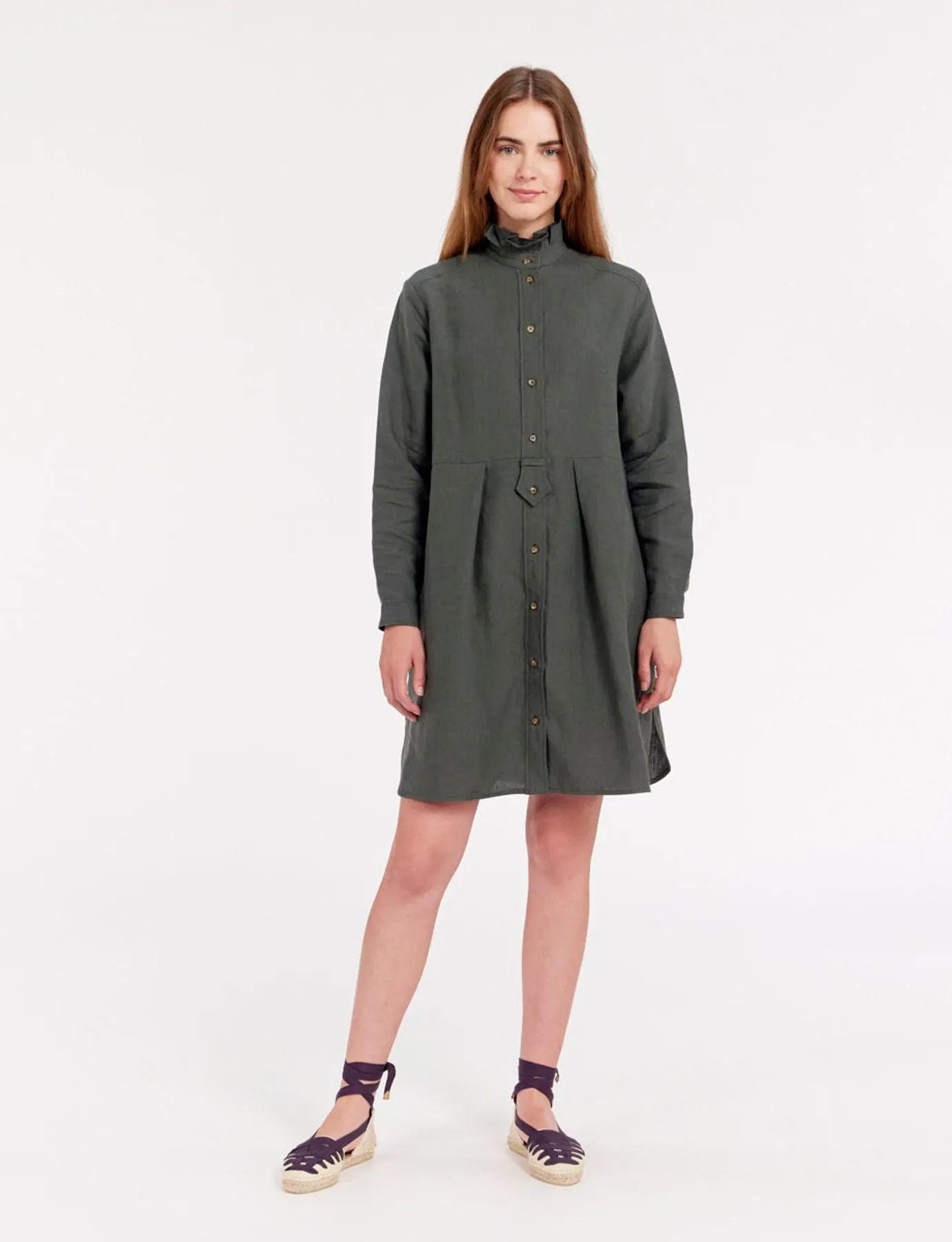 Robe Monica en lin vert foncé