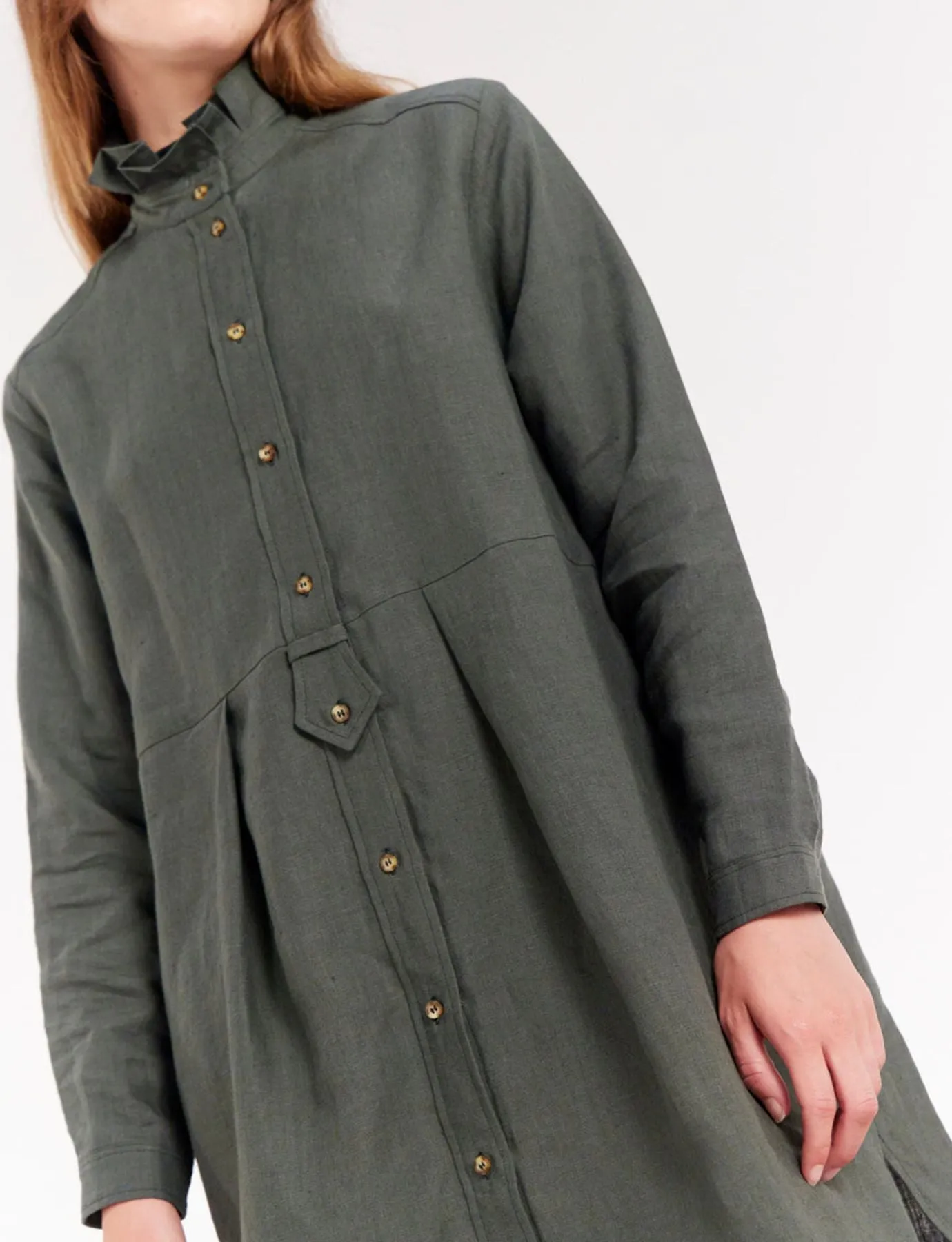 Robe Monica en lin vert foncé