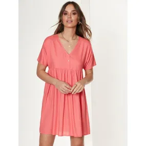 Robe oversize froncée, taille empire corail en viscose | 3 Suisses