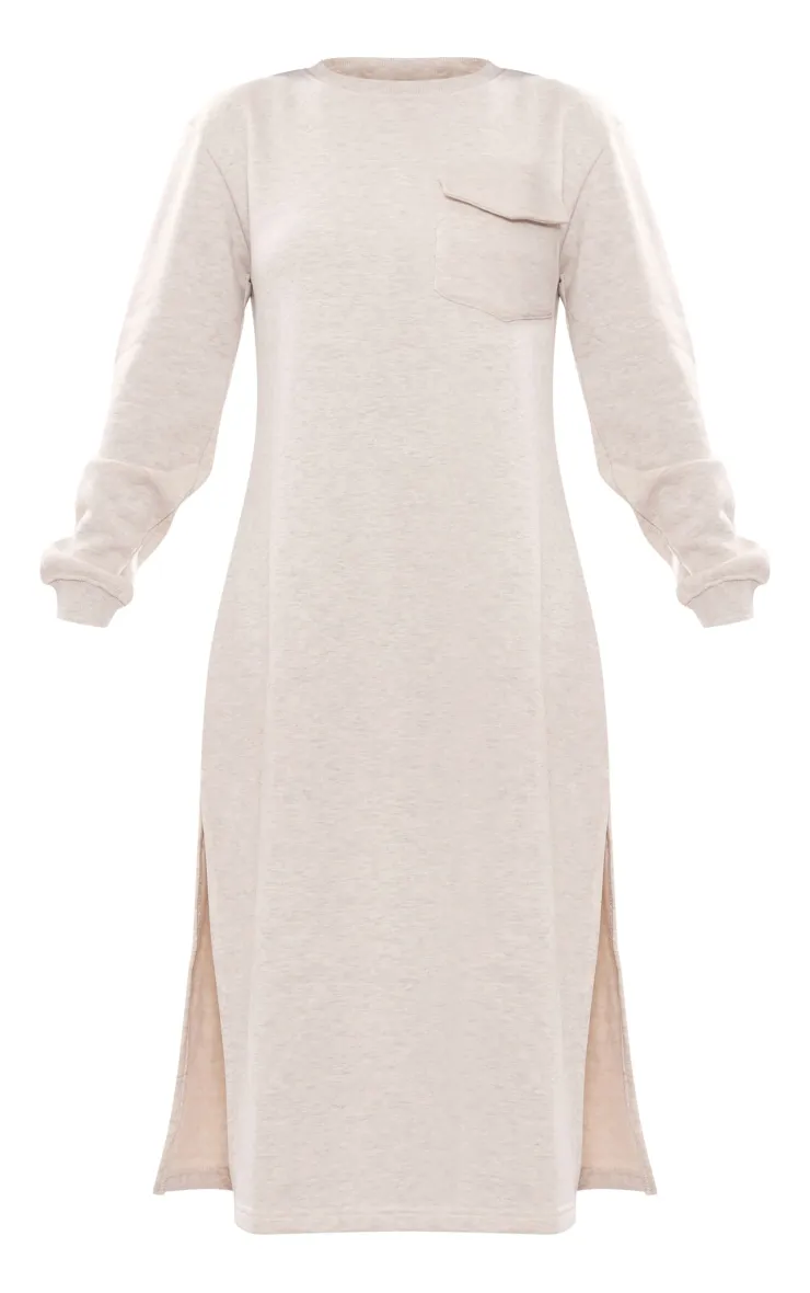 Robe pull mi-longue oversize avoine fendue en polaire