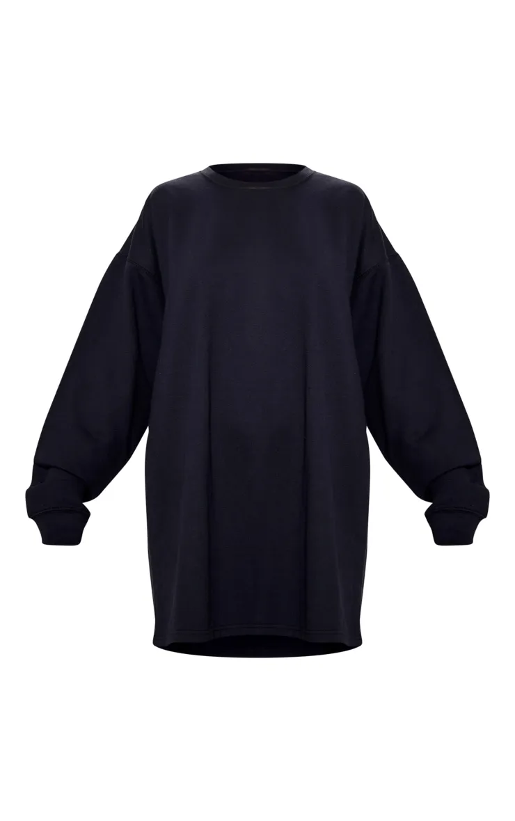 Robe pull noire oversize en sweat à manches longues