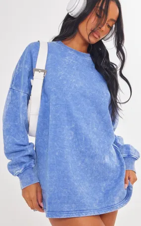 Robe pull oversize en sweat bleu javélisé