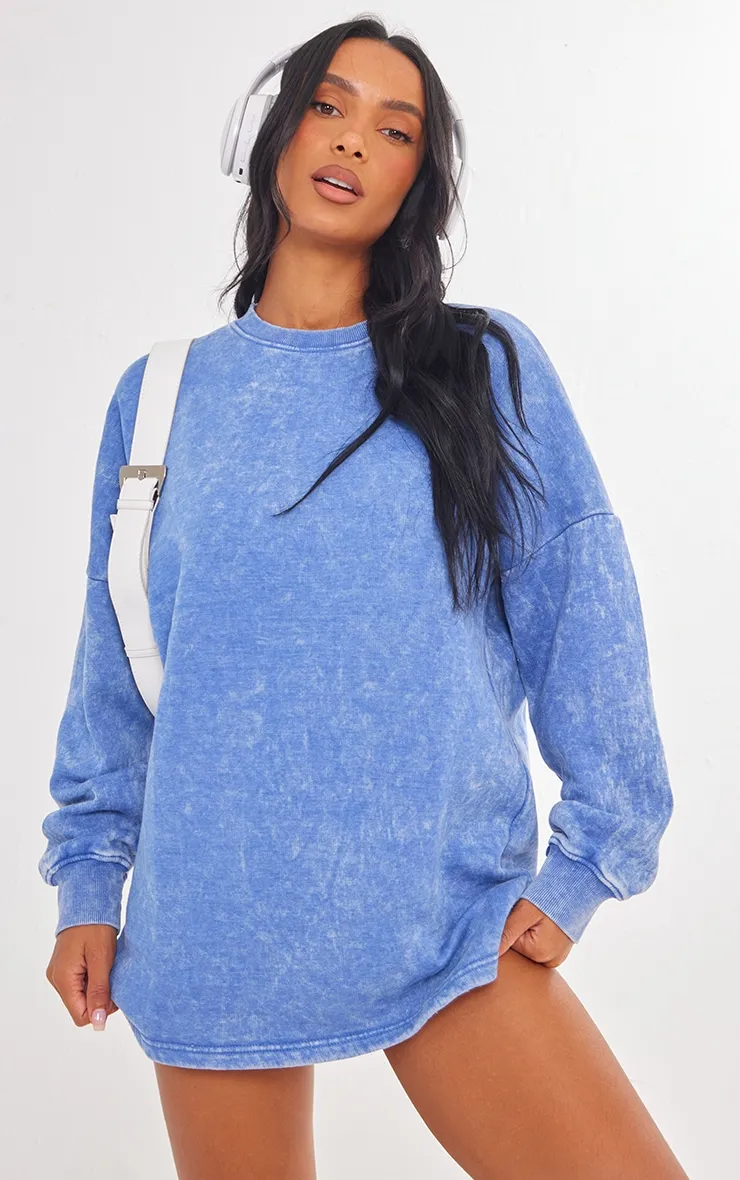 Robe pull oversize en sweat bleu javélisé