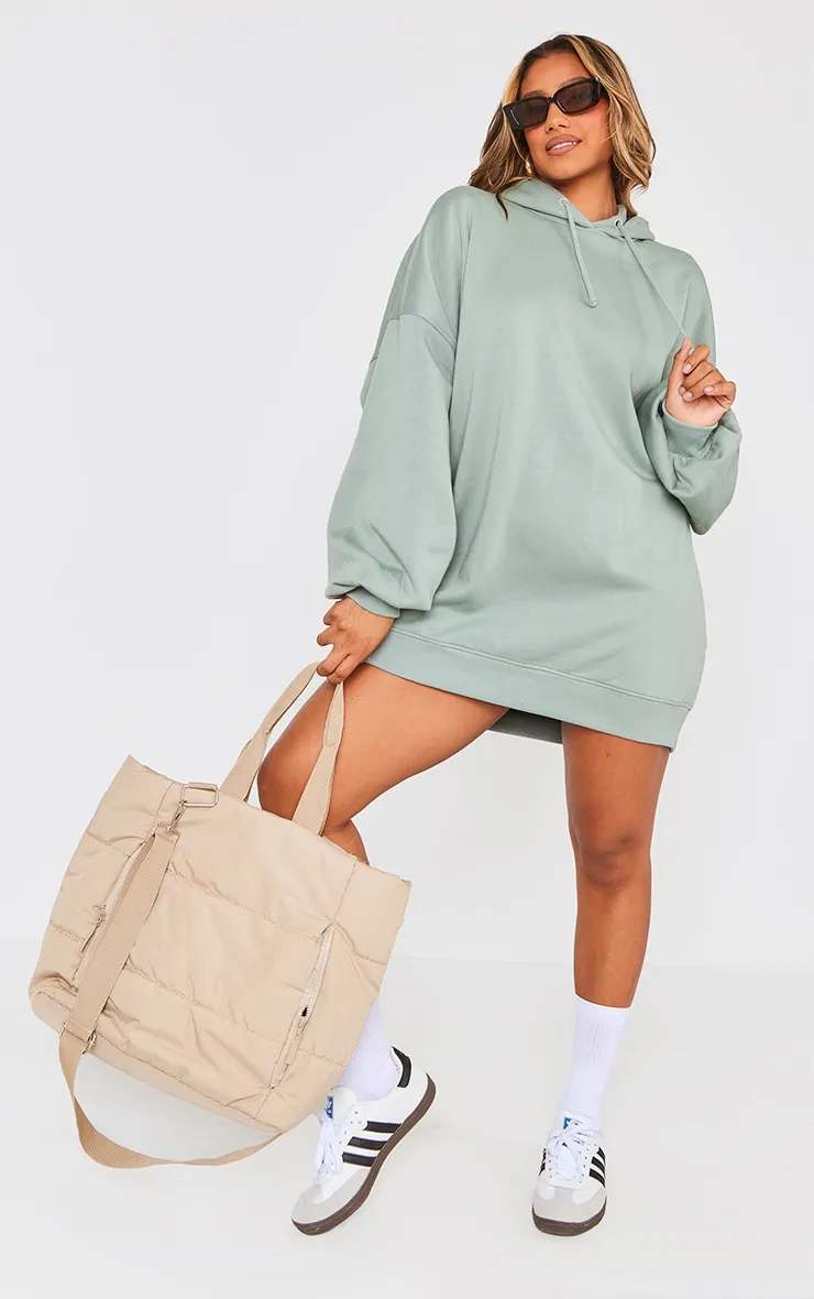 Robe pull oversize en sweat bleu-vert à capuche