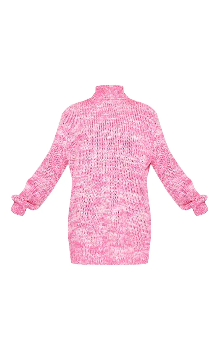 Robe pull oversize rose chiné en maille chunky à col roulé