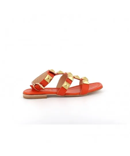 SANDALE NAWEL CUIR ORANGE CLOUTE