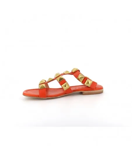 SANDALE NAWEL CUIR ORANGE CLOUTE