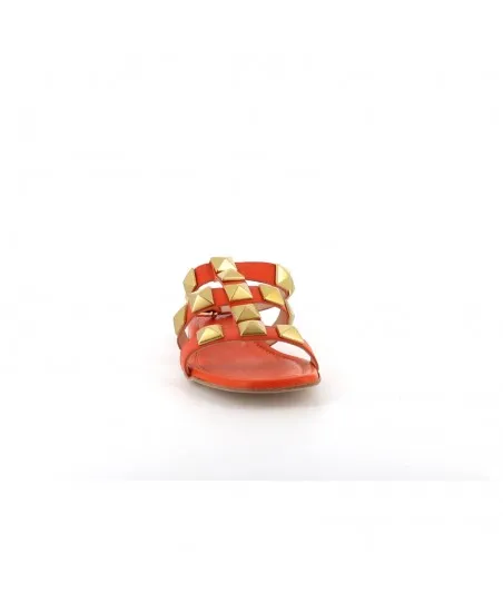 SANDALE NAWEL CUIR ORANGE CLOUTE