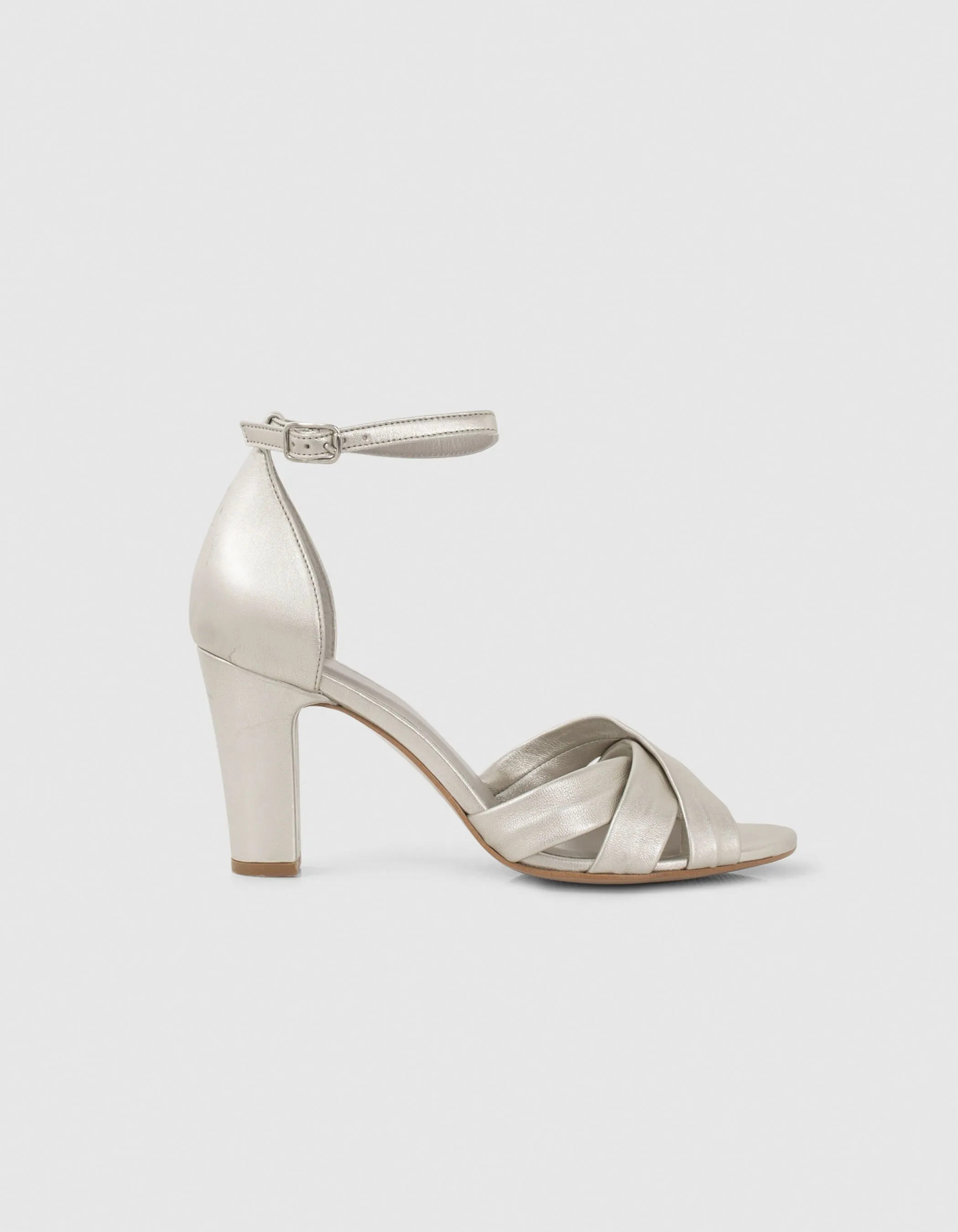 Sandales à talon en cuir doré brides croisées Femme