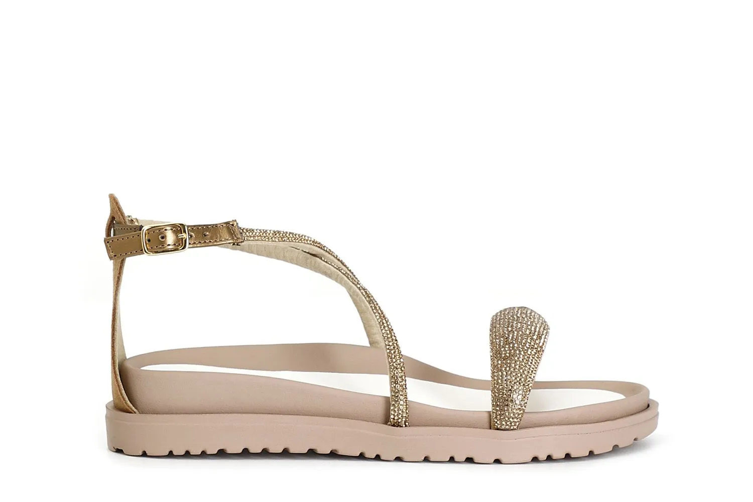 sandales fermées derrière et lacets avec strass light gold - CafèNoir