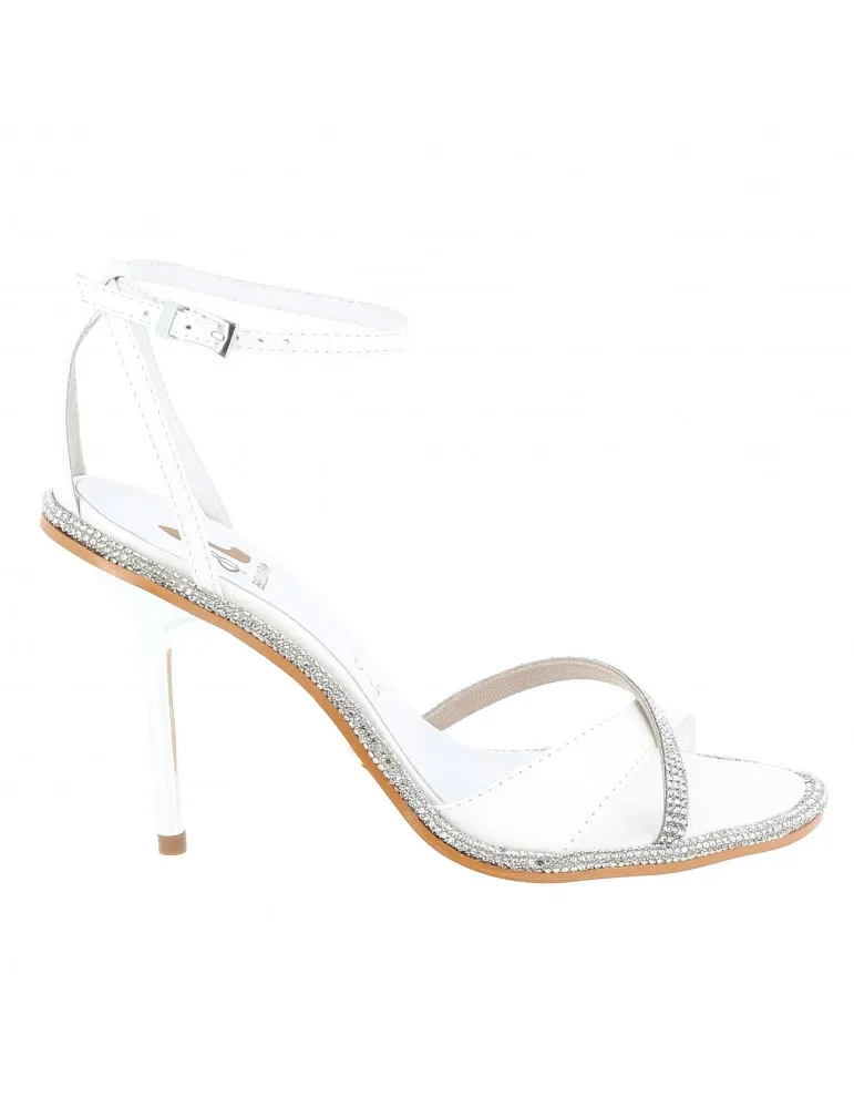 sandales strass et talons fantaisie cuir et strass blanc 10 cm