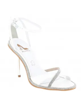 sandales strass et talons fantaisie cuir et strass blanc 10 cm