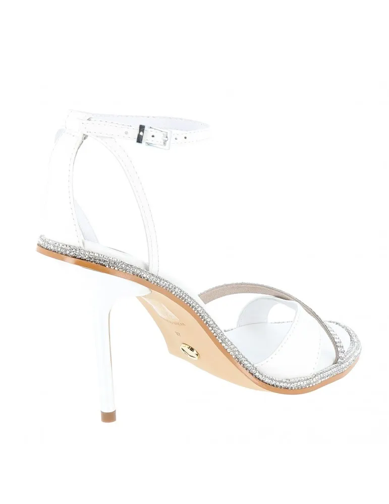 sandales strass et talons fantaisie cuir et strass blanc 10 cm