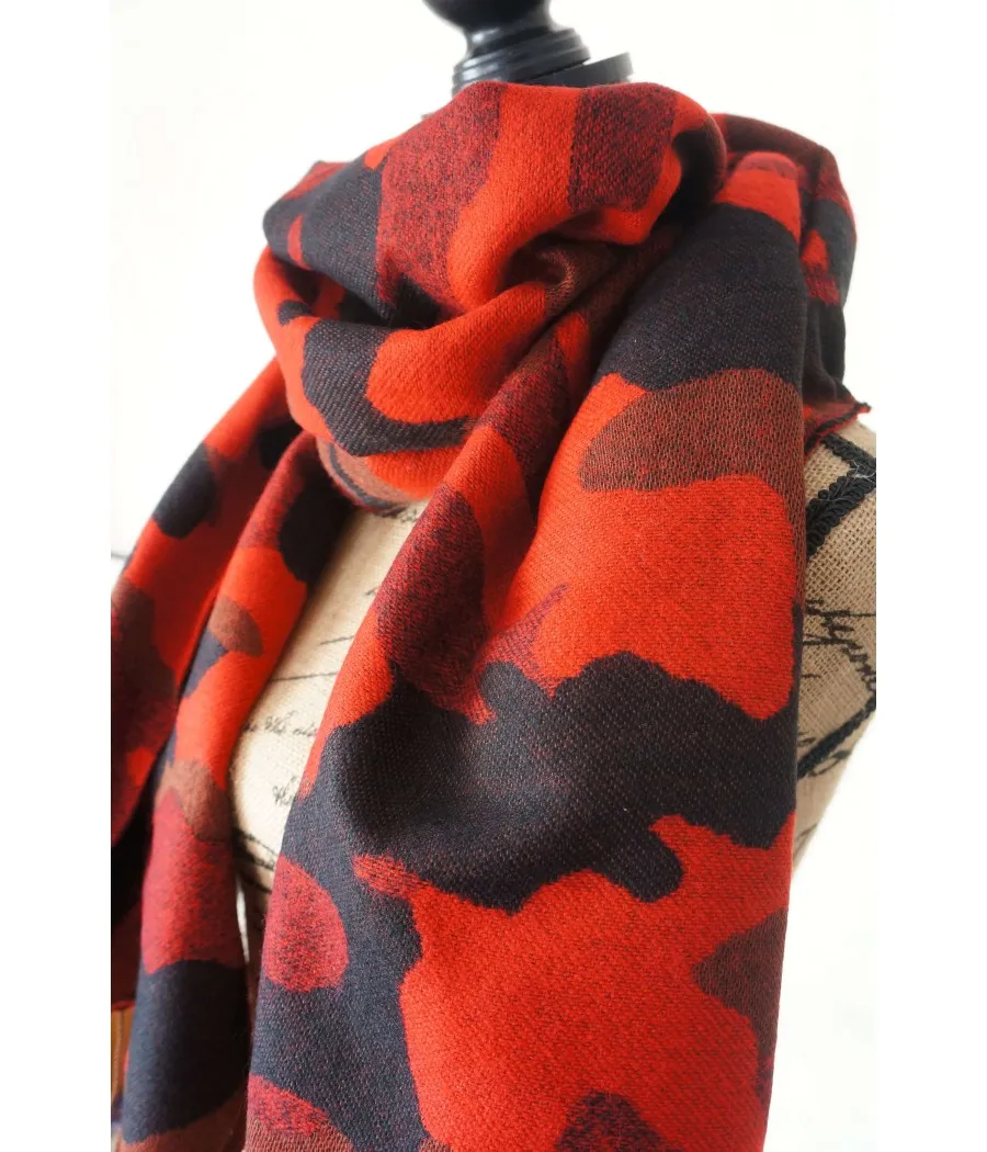 SANTAÏA ECHARPE CHAUDE SPORT CHIC HOMME FEMME CAMOUFLAGE ROUGE NOIR