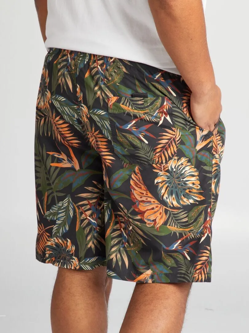 Short de bain motif tropical - Gris