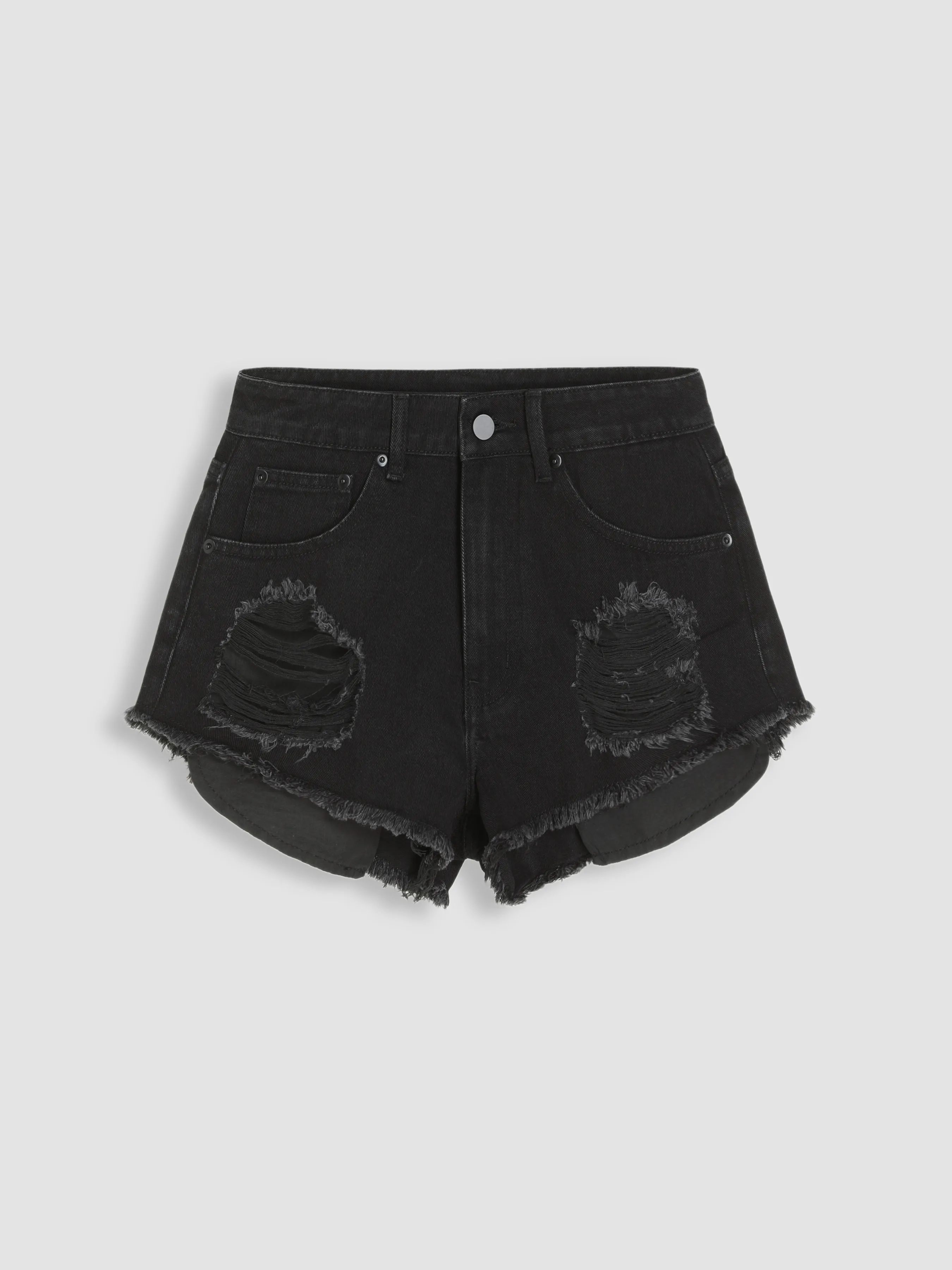  Short en jean uni à ourlet brut et déchiré