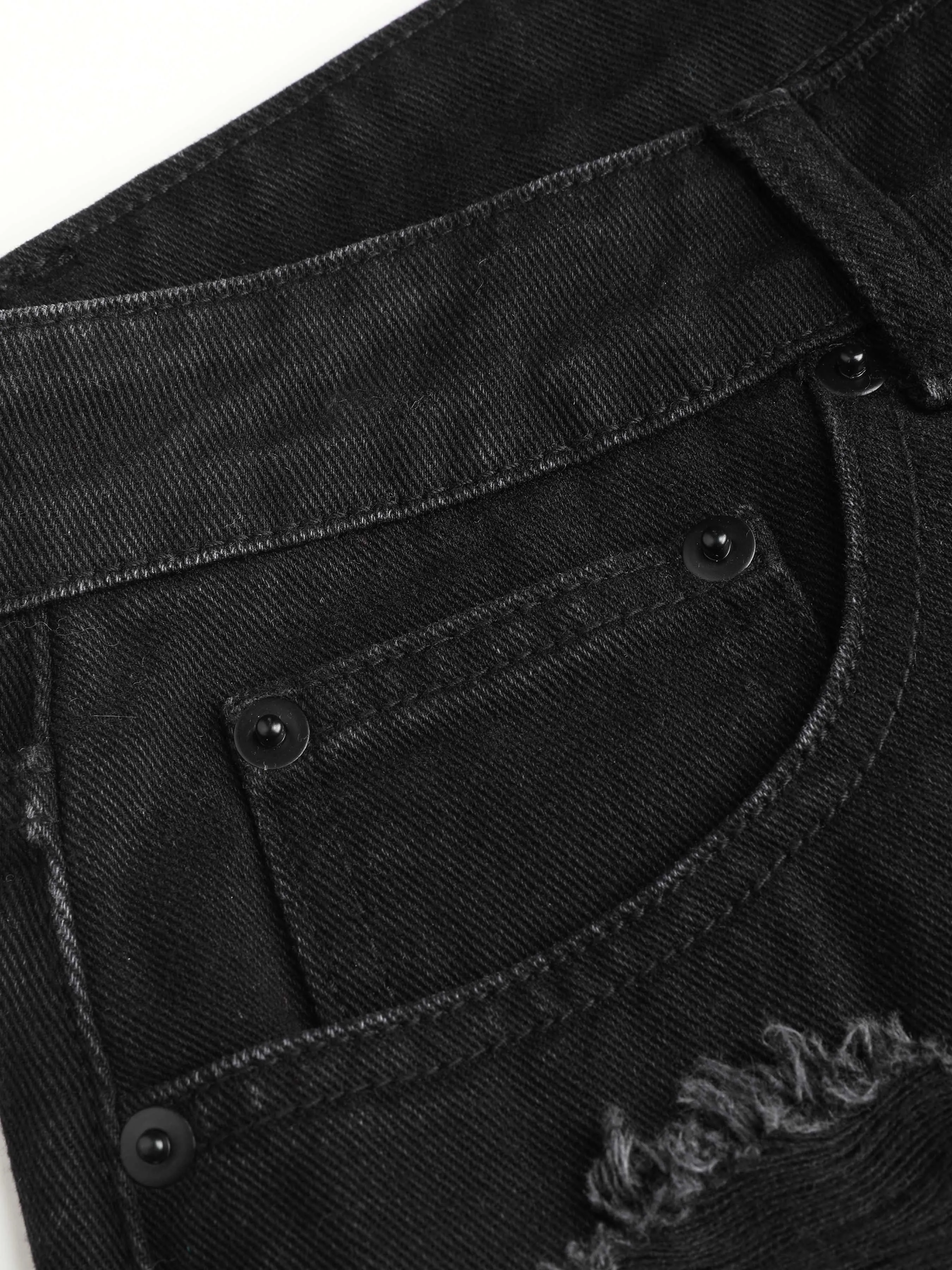  Short en jean uni à ourlet brut et déchiré