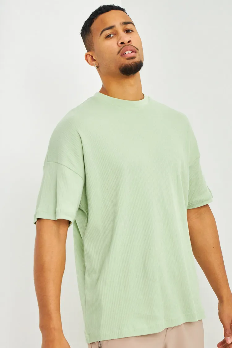 T-shirt côtelé oversize vert clair