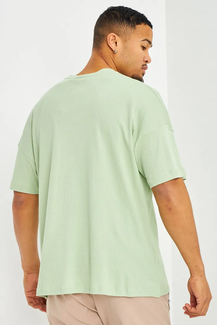 T-shirt côtelé oversize vert clair