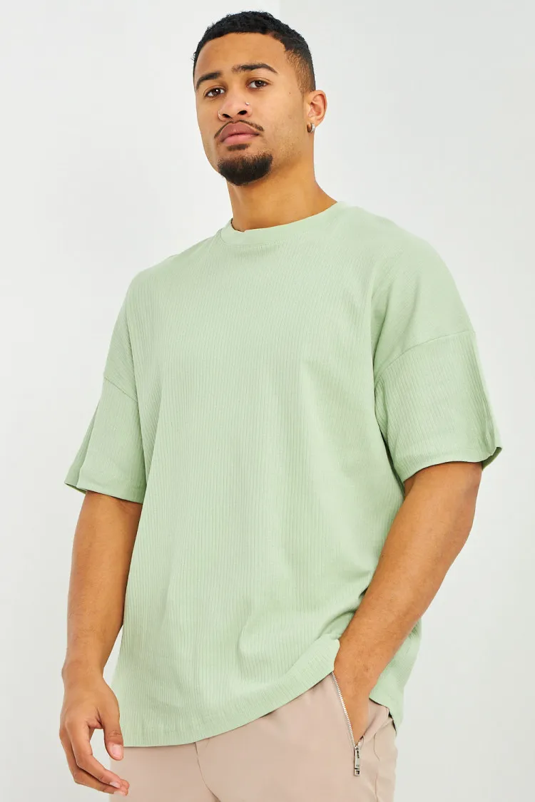 T-shirt côtelé oversize vert clair