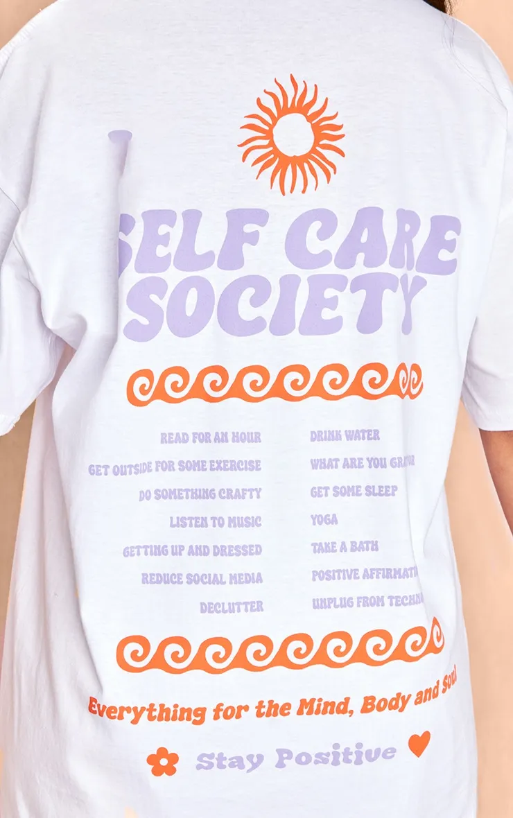 T-shirt oversize blanc imprimé Self Care