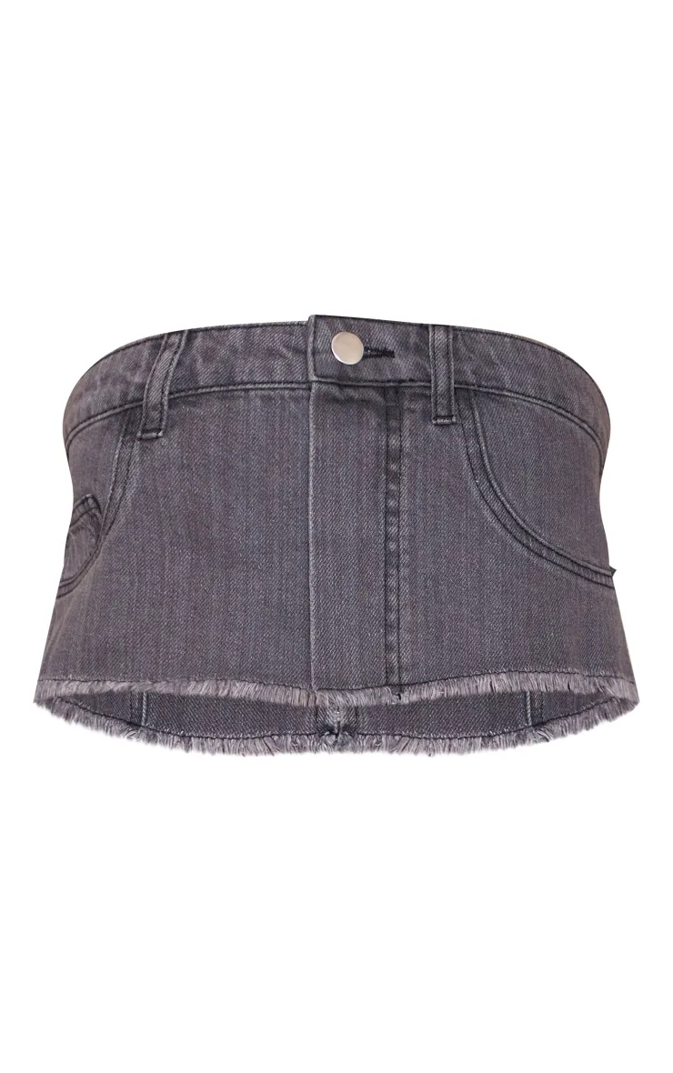 Top bustier en jean gris délavé à ourlet élimé