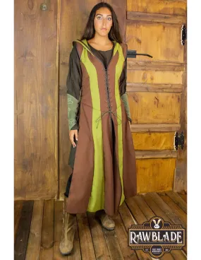 Tunique médiévale pour femme archer Arylith - Marron et Vert ⚔️ Boutique Épées