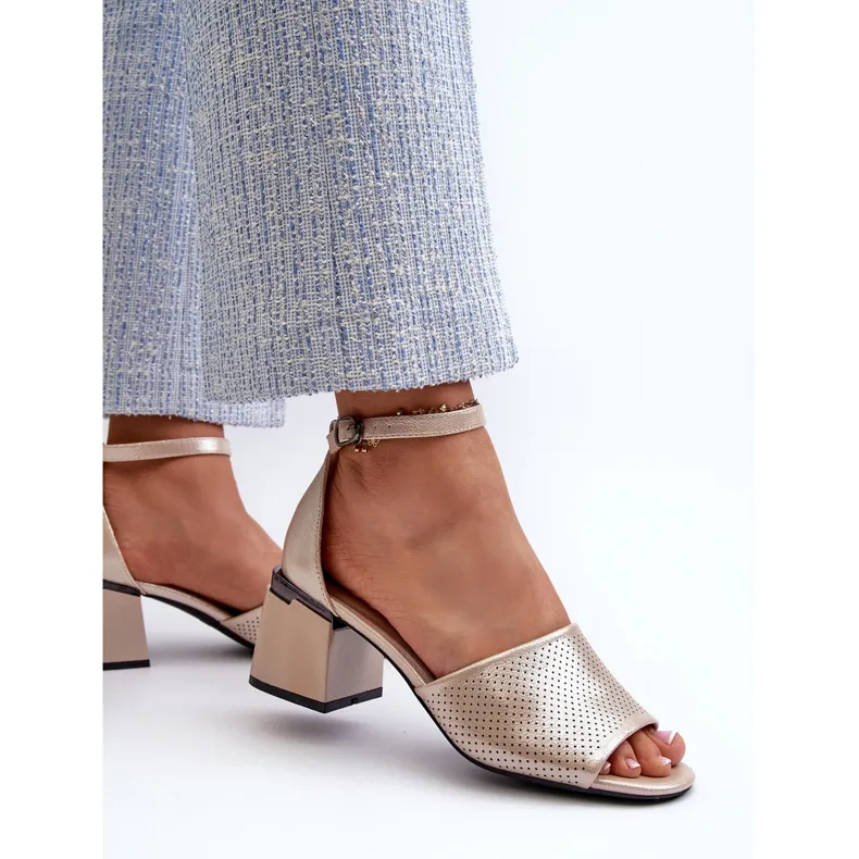 Vinceza Sandales à talons hauts pour femmes en cuir écologique, doré Horissa beige