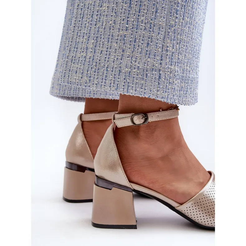 Vinceza Sandales à talons hauts pour femmes en cuir écologique, doré Horissa beige